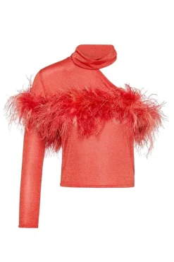 CULT MIA ABBY ONE-SHOULDER METALLIC KNITTED TOP