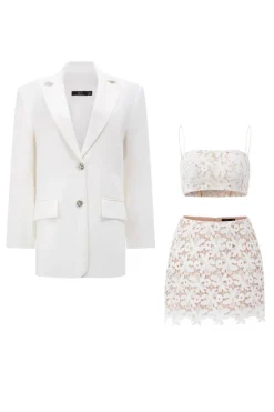 CULT MIA AGNES FLORAL LACE CROP TOP AND SKIRT SET