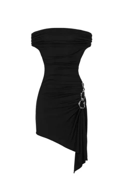 CULT MIA ALEXANDRA GATHERED ASYMMETRIC JERSEY MINI DRESS