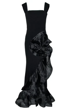 CULT MIA ALEXIS RUFFLE FISHTAIL HI-LOW GOWN