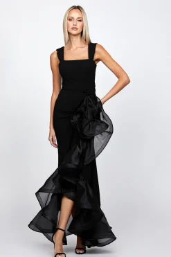 CULT MIA ALEXIS RUFFLE FISHTAIL HI-LOW GOWN