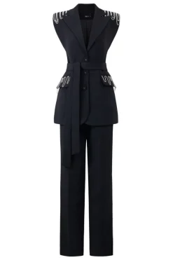 CULT MIA ALIVIA TEXTURE SLEEVELESS BLAZER AND PANTS SET