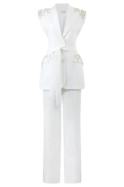 CULT MIA ALIVIA TEXTURE SLEEVELESS BLAZER AND PANTS SET
