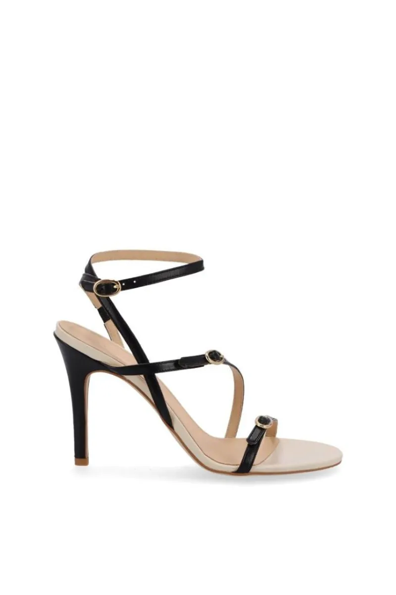 CULT MIA ALYSSA BICOLOR BLACK CREAM LEATHER SANDALS