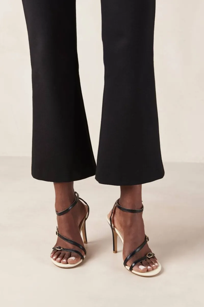 CULT MIA ALYSSA BICOLOR BLACK CREAM LEATHER SANDALS
