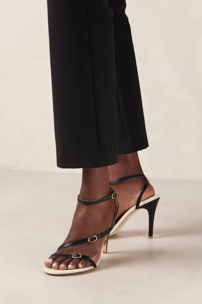CULT MIA ALYSSA BICOLOR BLACK CREAM LEATHER SANDALS