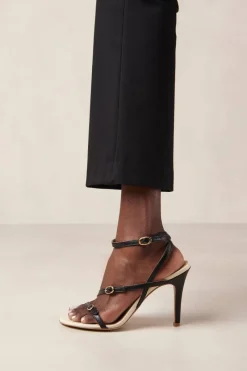 CULT MIA ALYSSA BICOLOR BLACK CREAM LEATHER SANDALS