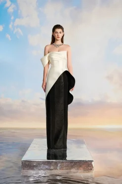 CULT MIA AMELINDA ROYAL TAFFETA PEPLUM GOWN