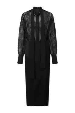 CULT MIA ARETHA SILK MIXED LACE SHIRT AND PENCIL SKIRT