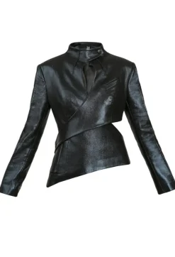 CULT MIA ASYMMETRIC CUTOUT VEGAN LEATHER BLAZER