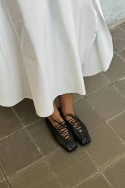 CULT MIA AURELINE LEATHER BALLET FLATS IN BLACK
