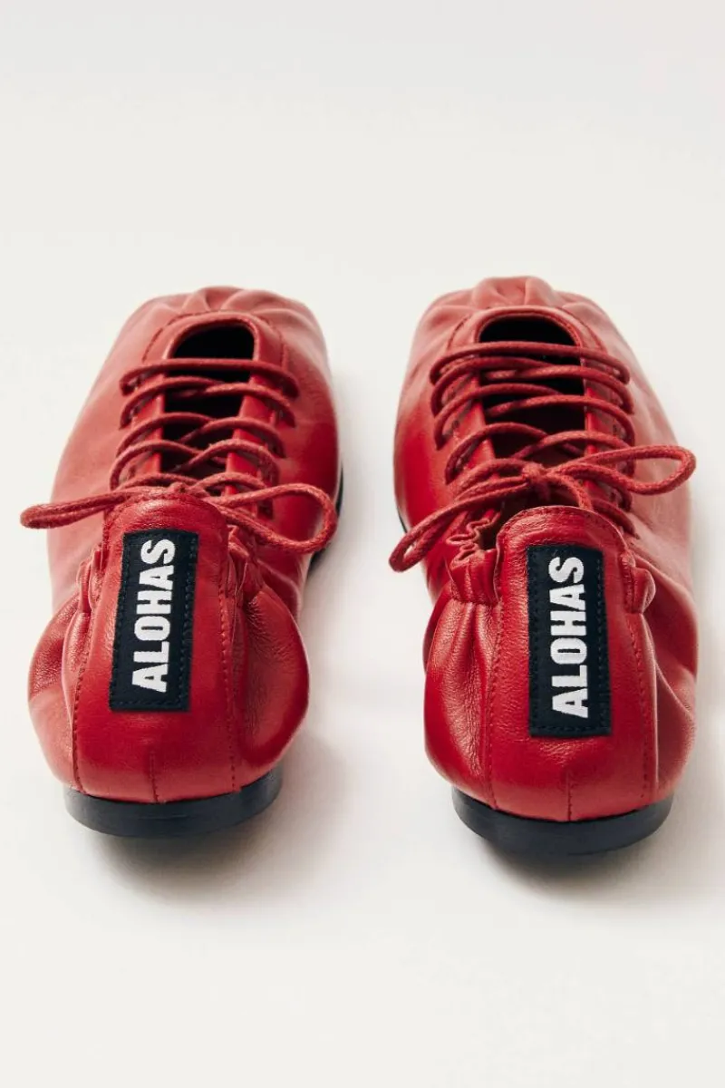 CULT MIA AURELINE LEATHER BALLET FLATS IN RED