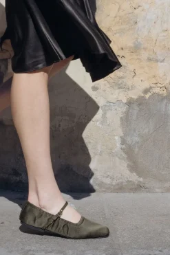 CULT MIA AURORA GOLD CRYSTAL MILITARY SATIN BALLERINA FLATS