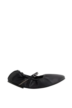 CULT MIA AURORA SILVER CRYSTAL BLACK NAPPA-EFFECT BALLERINA FLATS