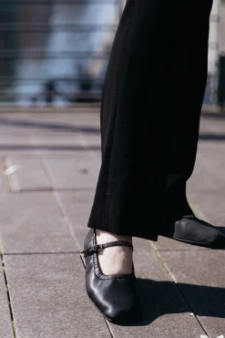 CULT MIA AURORA SILVER CRYSTAL BLACK NAPPA-EFFECT BALLERINA FLATS