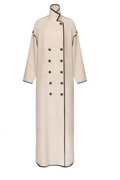 CULT MIA BEIGE RIBBON COAT WITH LEATHER BUTTONS