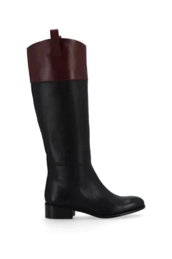 CULT MIA BILLIE BICOLOR BLACK BURGUNDY LEATHER BOOTS