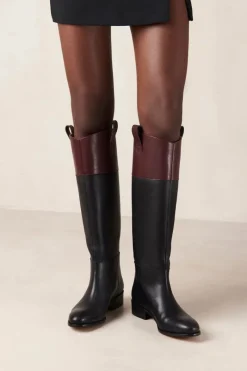 CULT MIA BILLIE BICOLOR BLACK BURGUNDY LEATHER BOOTS