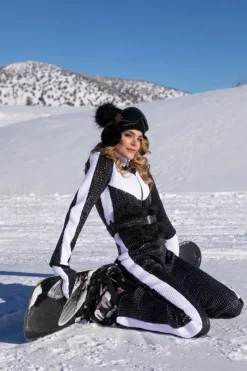 CULT MIA BLACK AND WHITE ONE-PIECE SKI SUIT