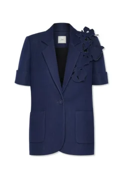 CULT MIA 3D APPLIQUE FLORAL HALF SLEEVE BLAZER