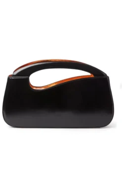 CULT MIA BLACK LARGE CURVE SHOULDER BAG WITH PEACH PATENT COLLAR