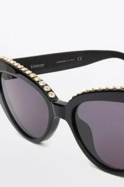 CULT MIA BLACK RHINESTONE DAMBA CATEYE SUNGLASSES