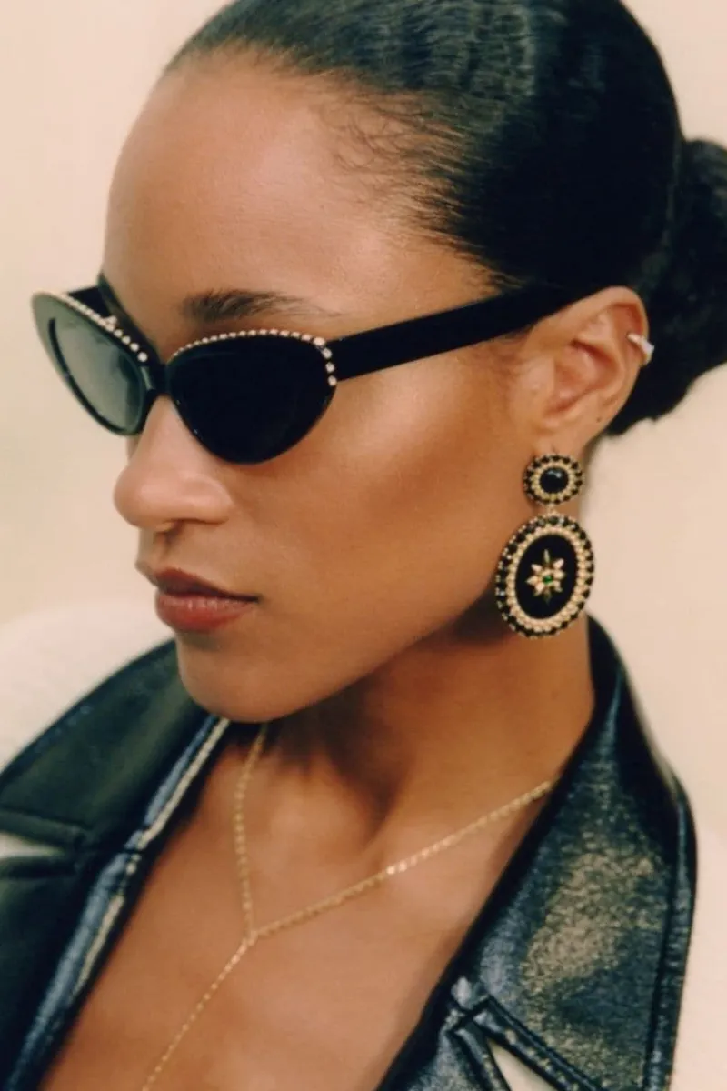 CULT MIA BLACK RHINESTONE DAMBA CATEYE SUNGLASSES