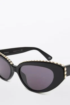 CULT MIA BLACK RHINESTONE DAMBA CATEYE SUNGLASSES