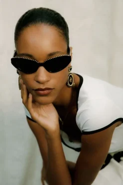 CULT MIA BLACK RHINESTONE DAMBA CATEYE SUNGLASSES