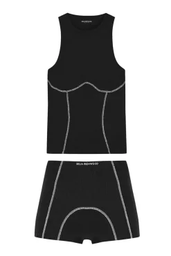 CULT MIA BLACK TANK TOP AND BLACK BOY SHORTS