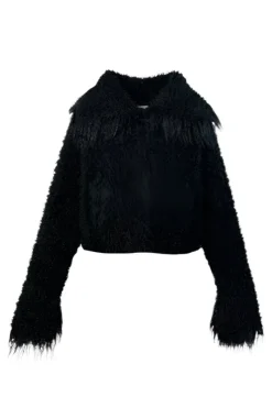 CULT MIA CROPPED FAUX FUR JACKET WITH TURN-UP CUFFS IN
