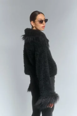 CULT MIA CROPPED FAUX FUR JACKET WITH TURN-UP CUFFS IN