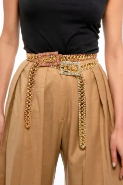 CULT MIA CRYSTAL EMBELLISHED CHAIN BELT WITH BIG BUCKLE