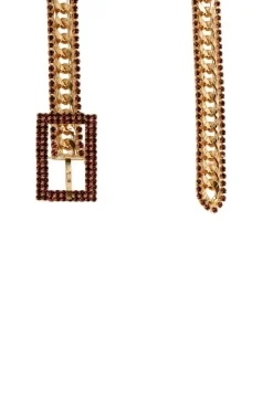 CULT MIA CRYSTAL EMBELLISHED CHAIN BELT WITH BIG BUCKLE