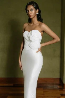 CULT MIA 3D ROSE SILK MIDI DRESS