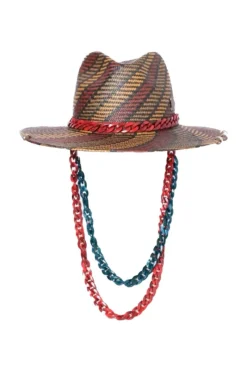 CULT MIA DOUBLE CHAIN RED AND TURQUOISE FEDORA