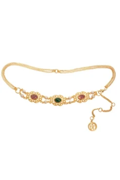CULT MIA CHAIN BELT WITH EMERALD AMETHYST AND PERALS