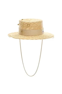 CULT MIA GOLD STRAW CANOTIER WITH 24K GOLD-PLATED ACCESSORIES