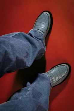 CULT MIA GVASALIA X CROC-EFFECT LEATHER LOAFERS