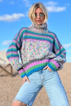 CULT MIA DOUDOU STRIPES MOCK NECK SWEATER