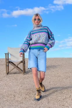 CULT MIA DOUDOU STRIPES MOCK NECK SWEATER