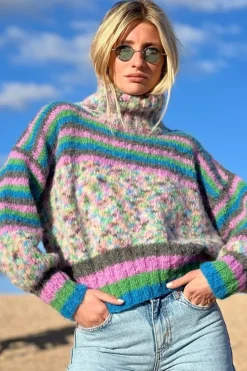 CULT MIA DOUDOU STRIPES MOCK NECK SWEATER