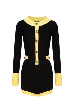 CULT MIA MATILDA BLACK AND YELLOW KNIT JUMPSUIT