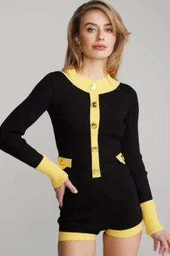 CULT MIA MATILDA BLACK AND YELLOW KNIT JUMPSUIT