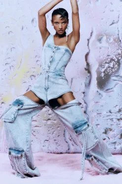 CULT MIA ONE SHOULDER DENIM JUMPSUIT