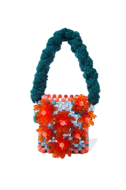 CULT MIA ORANGE AND TEAL ATACAMA BEADED TOP HANDLE BAG