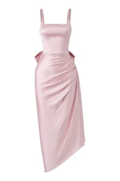 CULT MIA ZURI SILK SATIN ASYMMETRIC EVENING DRESS