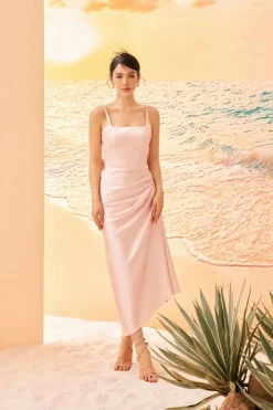 CULT MIA ZURI SILK SATIN ASYMMETRIC EVENING DRESS