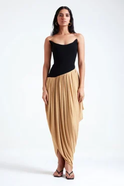 CULT MIA ZOSIA BLACK AND BEIGE MAXI DRESS